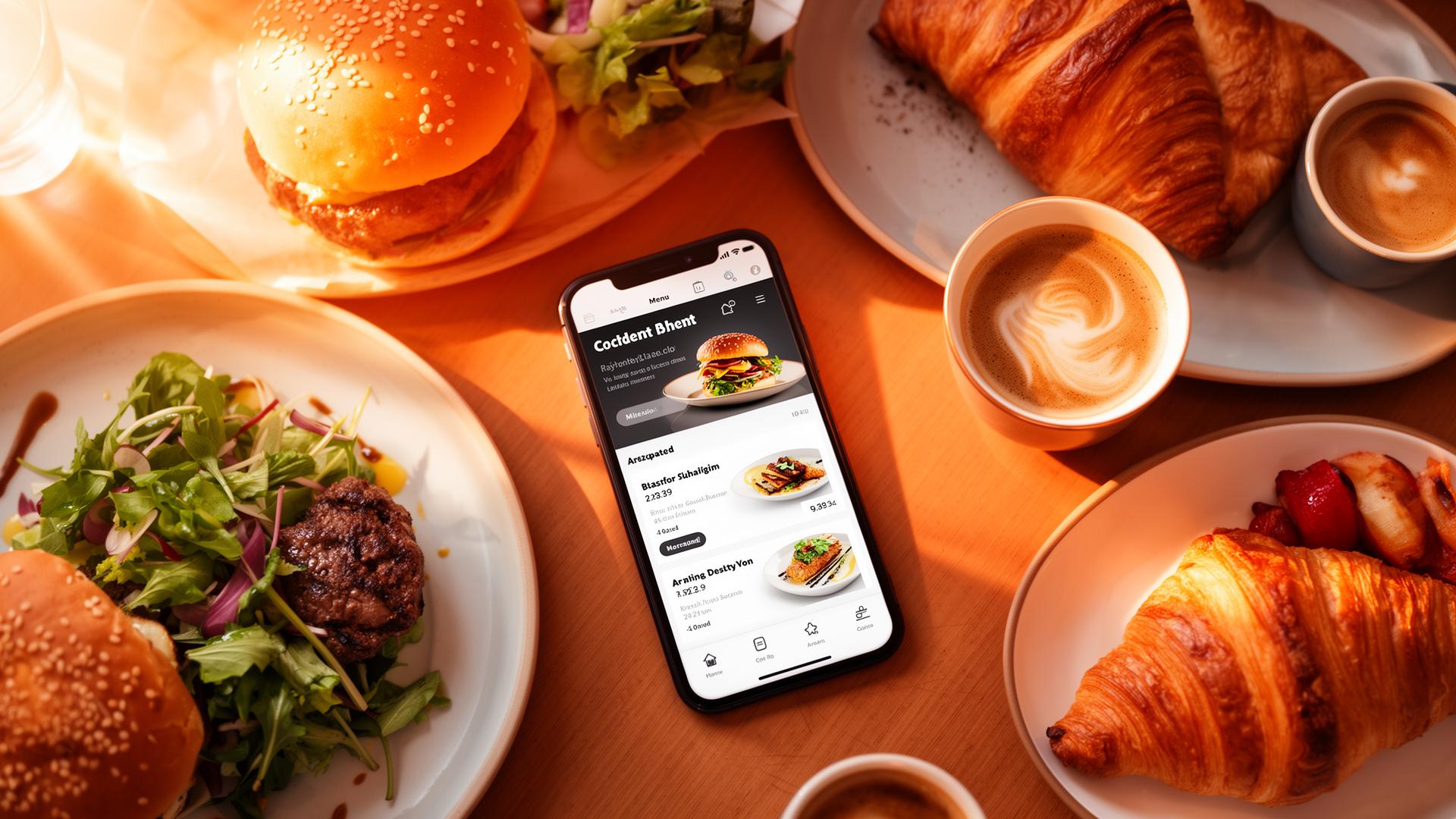 Cardápio digital Bobfy em smartphone sobre mesa de restaurante